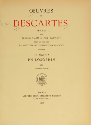 Couverture de Descartes - Oeuvres complètes (AT) VIII